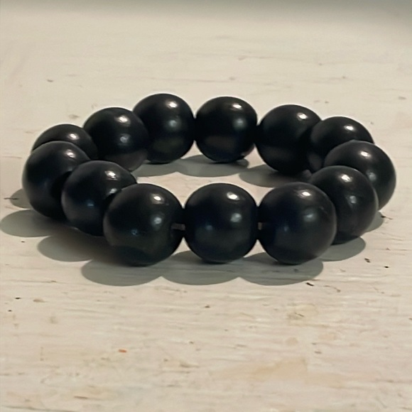 8” 13 large round black beaded adjustable stretch bangle bracelet - Picture 1 of 11